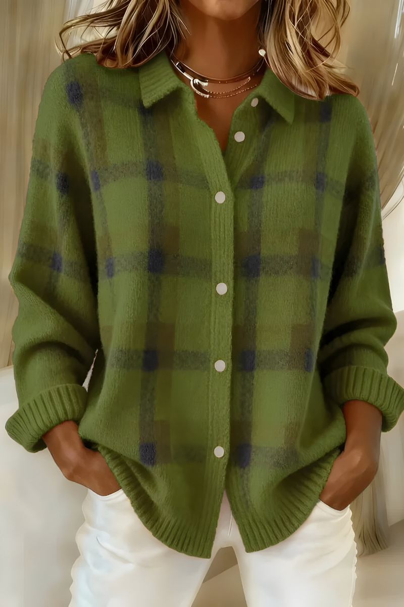 Anna | Cardigan en Tricot Doux à Carreaux