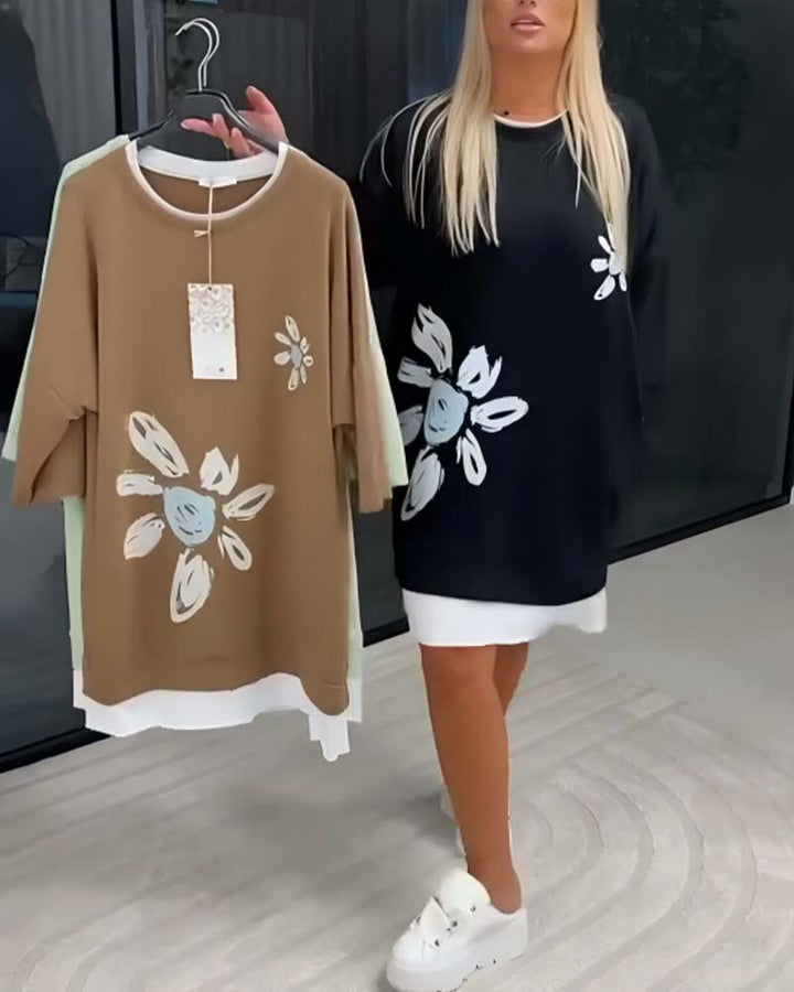 Robe Sweatshirt Col Rond Imprimé Patchwork