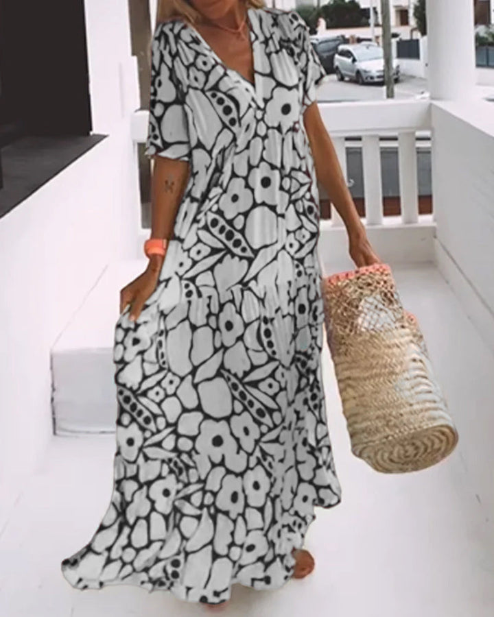 Robe ample imprimée à col en V