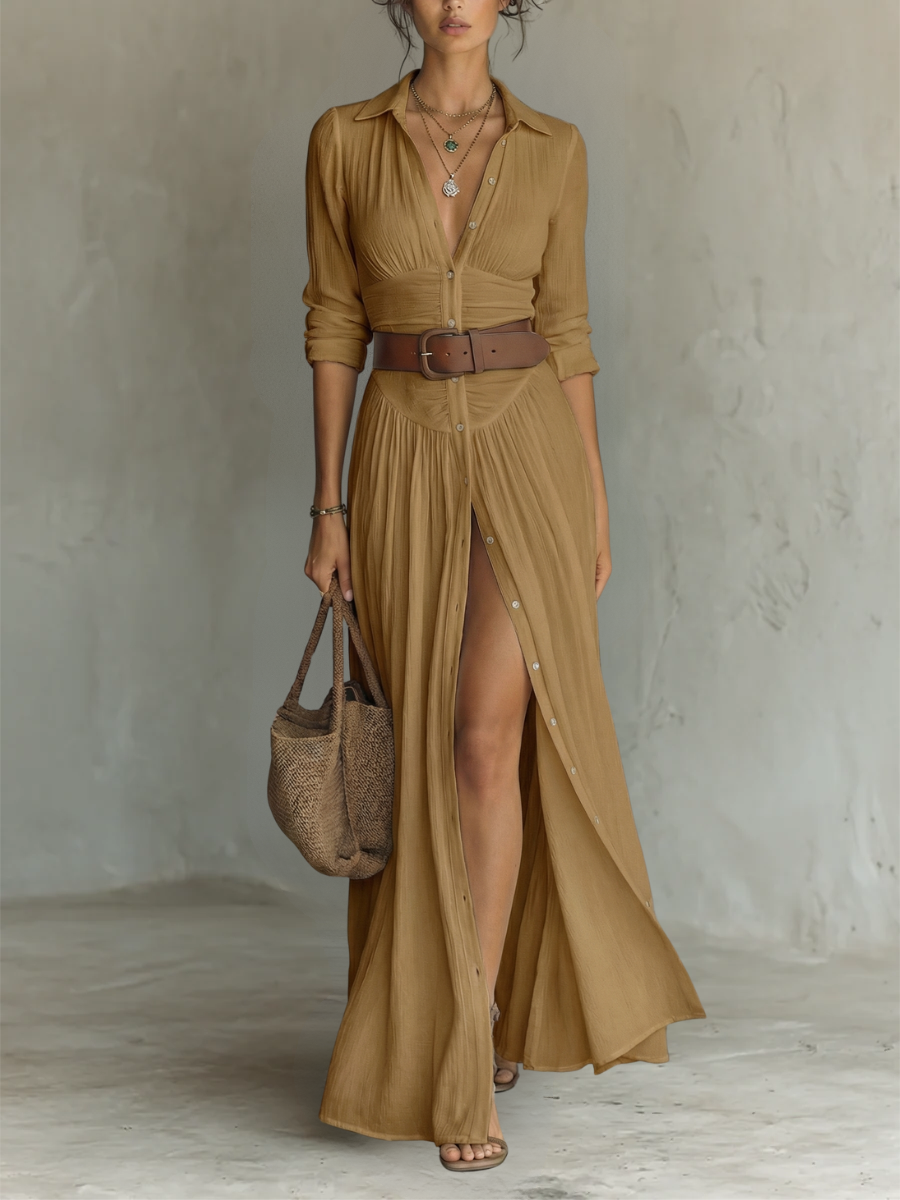 Amélie | Robe Maxi Lin Col Revers