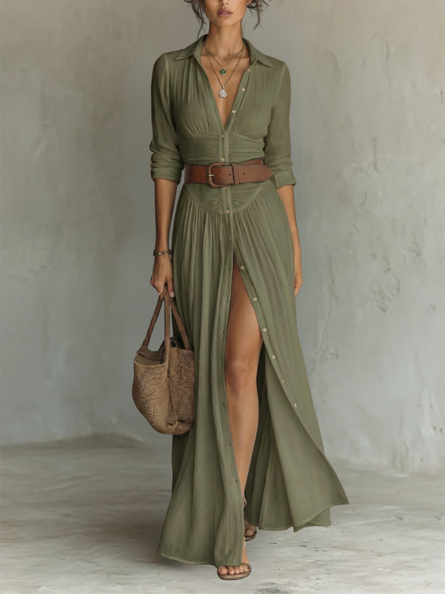 Amélie | Robe Maxi Lin Col Revers