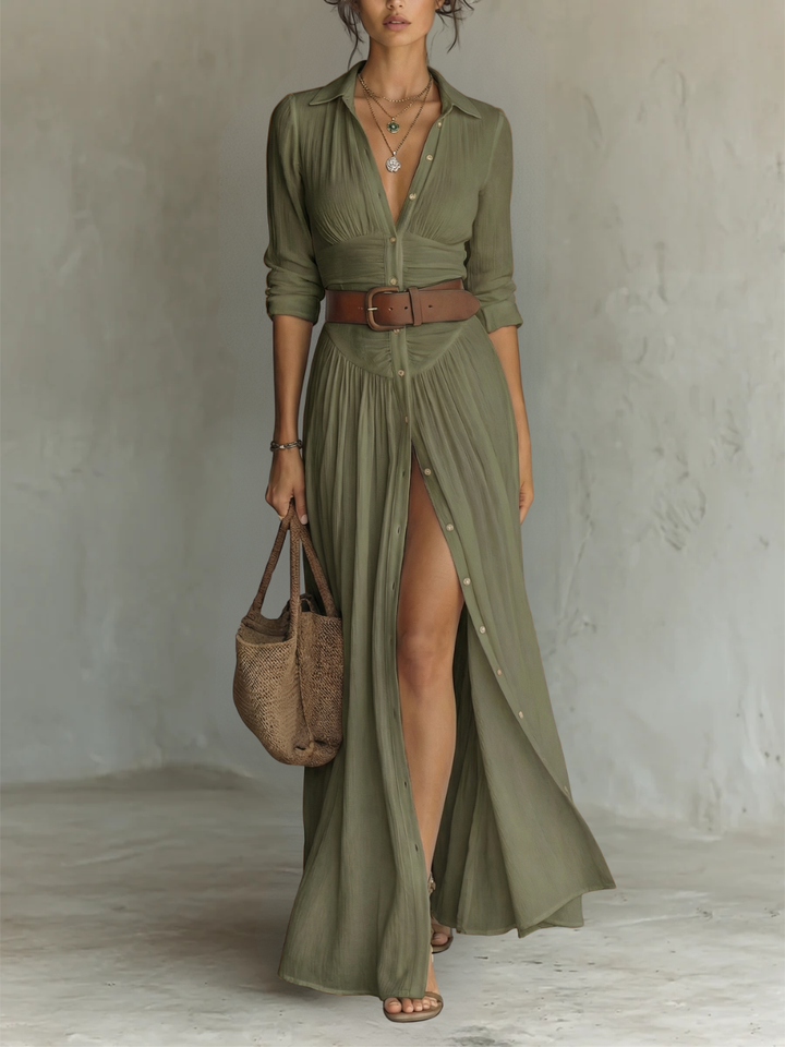 Amélie | Robe Maxi Lin Col Revers