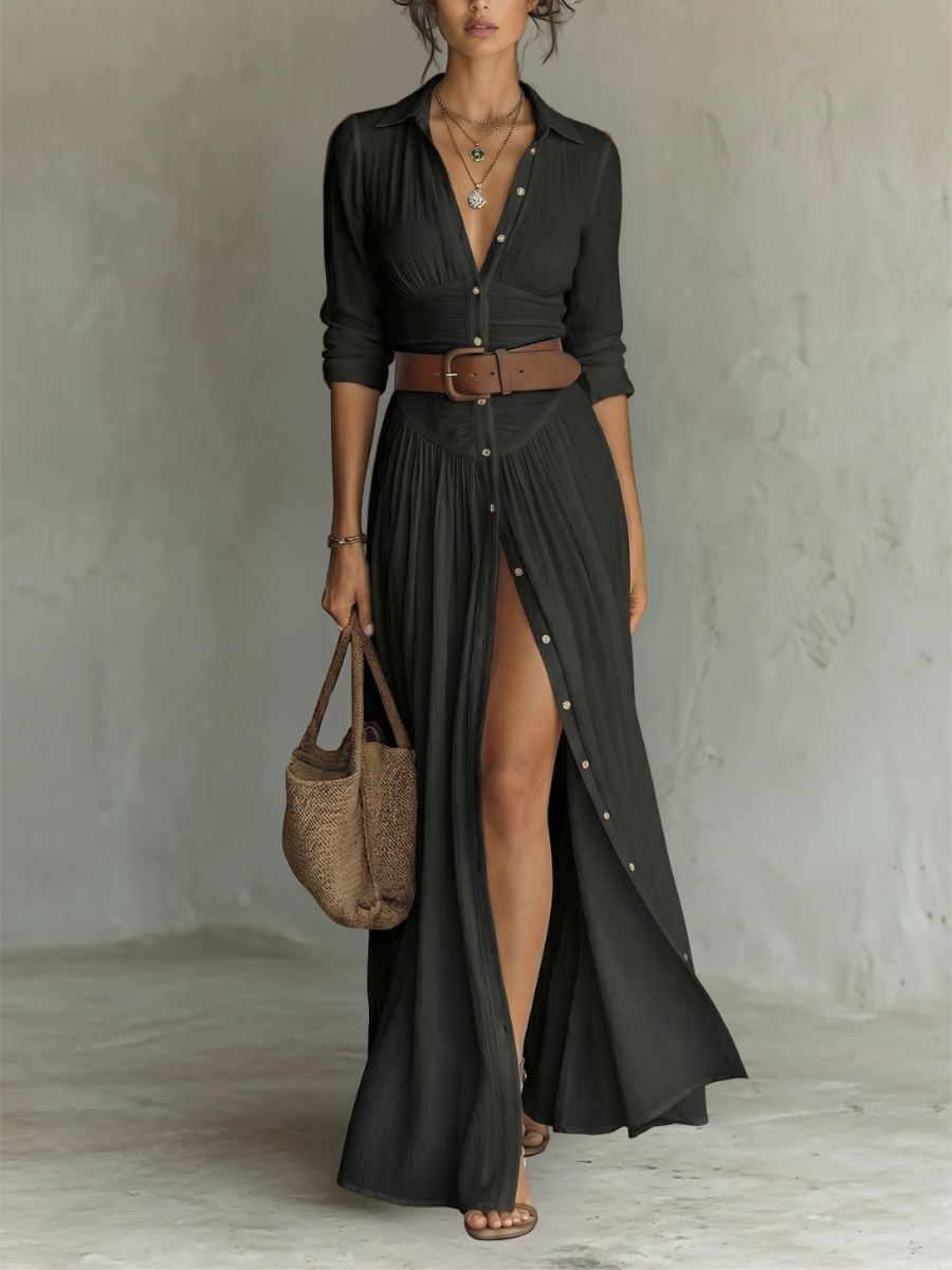 Amélie | Robe Maxi Lin Col Revers