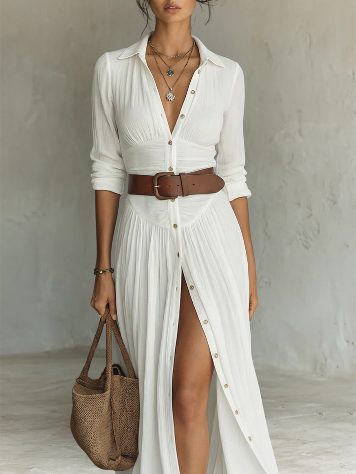 Amélie | Robe Maxi Lin Col Revers