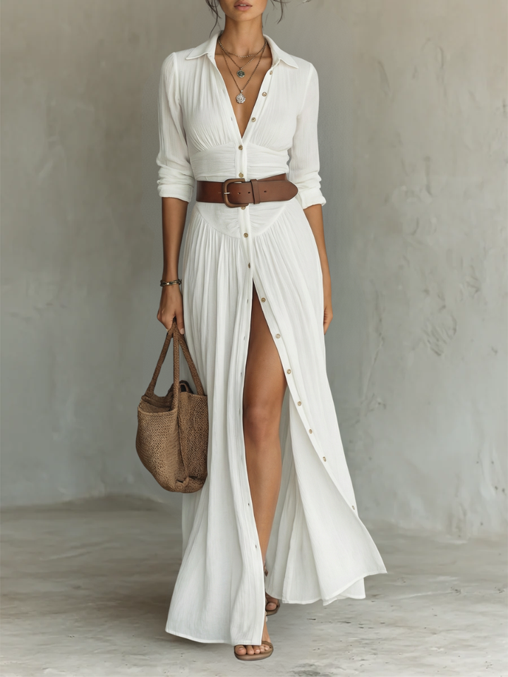 Amélie | Robe Maxi Lin Col Revers