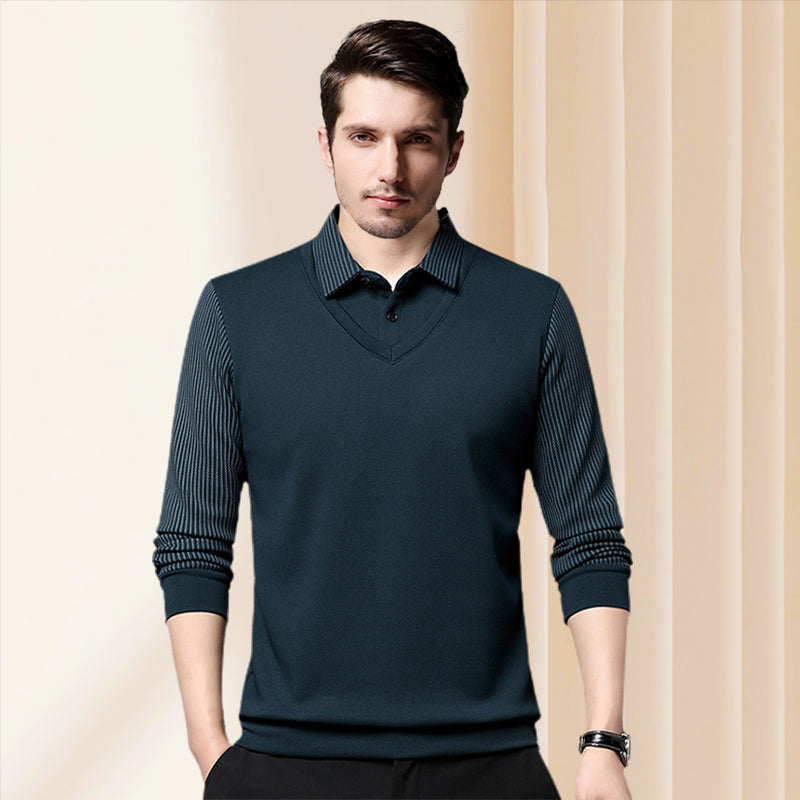 Ethan | Chemise à col rayé – ensemble 2 pièces coton confortable