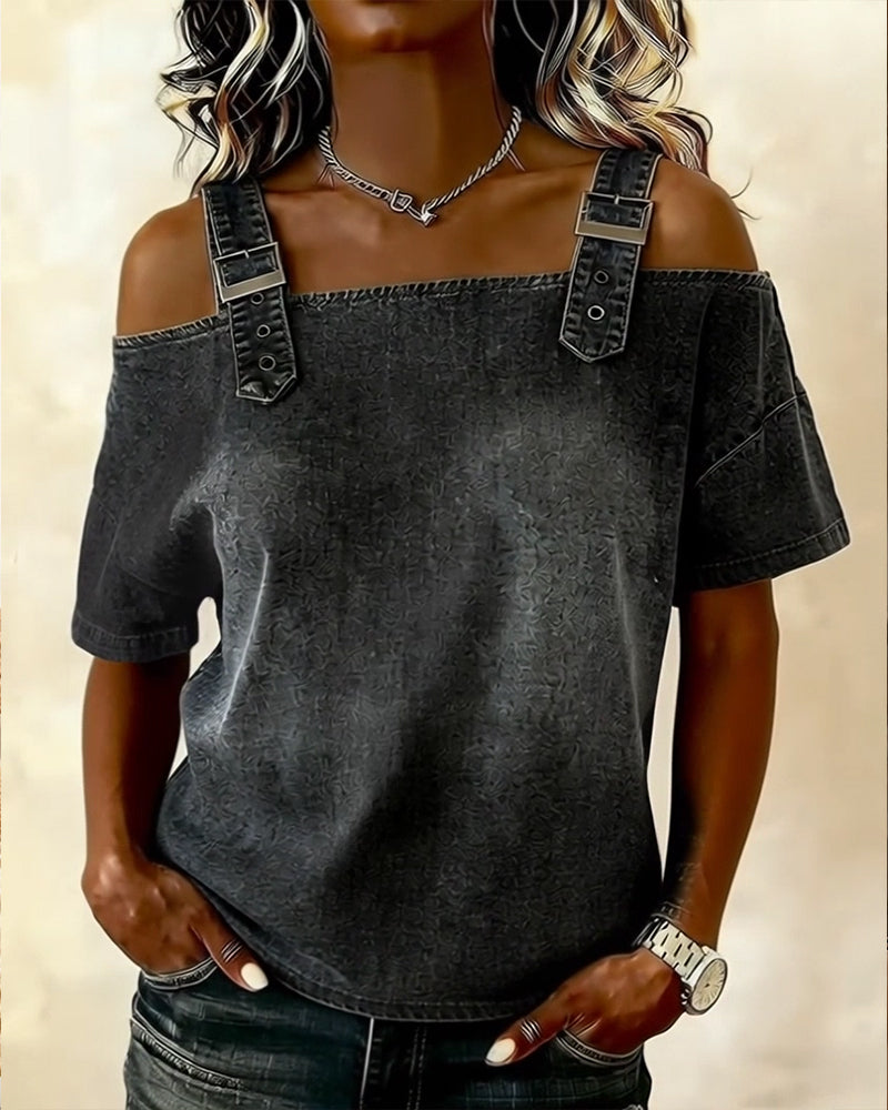 Chemisier Off-Shoulder Avec Bretelle Denim